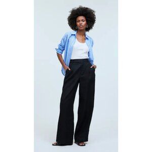 Madewell $88 The Harlow Wide Leg Pant 100% Linen Black Size 14 NJ996